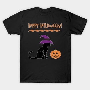 Halloween Witch Cat and Pumpkin T-Shirt